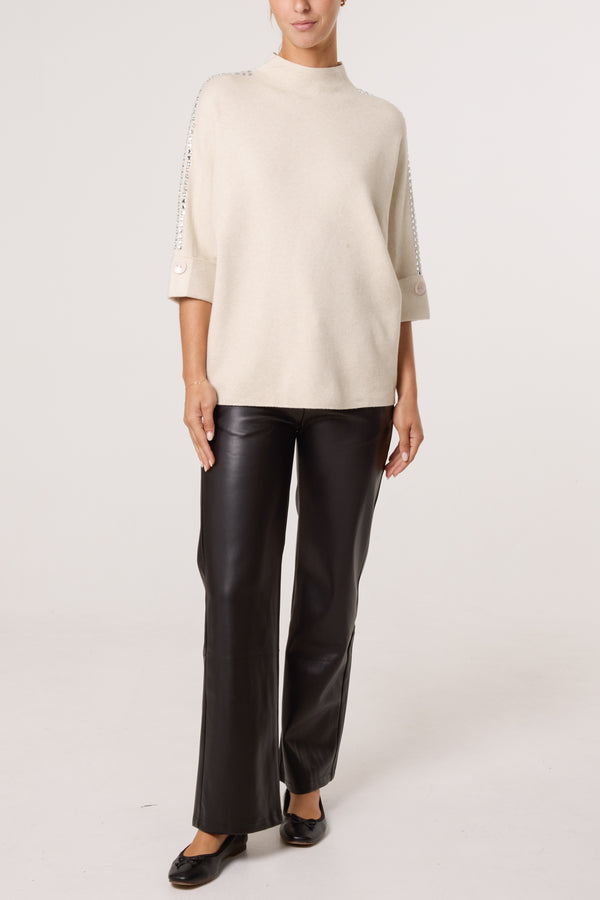 Qed London High Neck Boxy Rhinestone Jumper