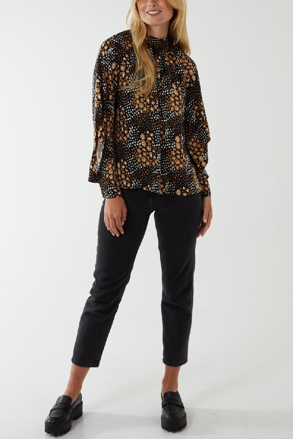 Qed London High Neck Cut Out Volume Sleeve Top