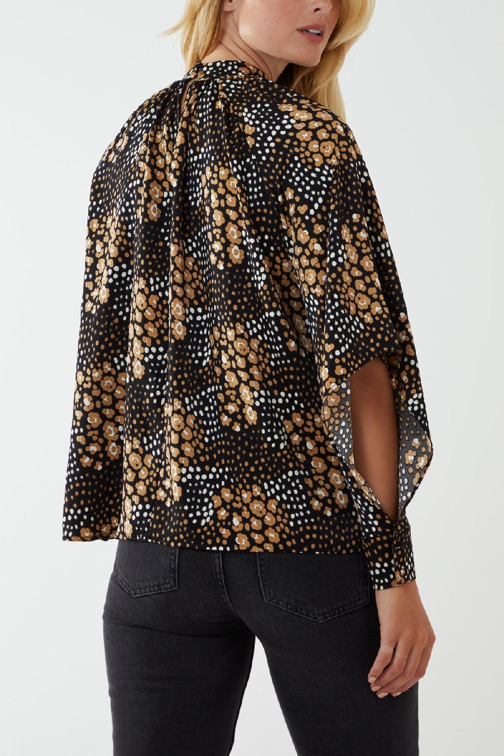 Qed London High Neck Cut Out Volume Sleeve Top