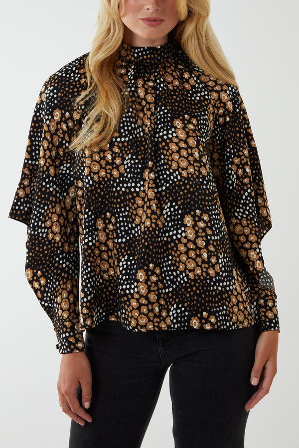 qed london High Neck Cut Out Volume Sleeve Top