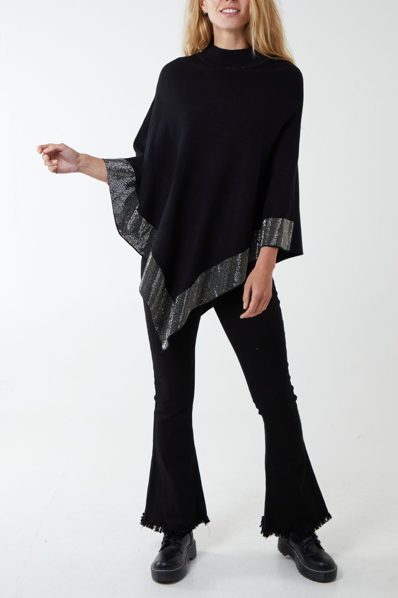 Qed London High Neck Diagonal Diamante Poncho