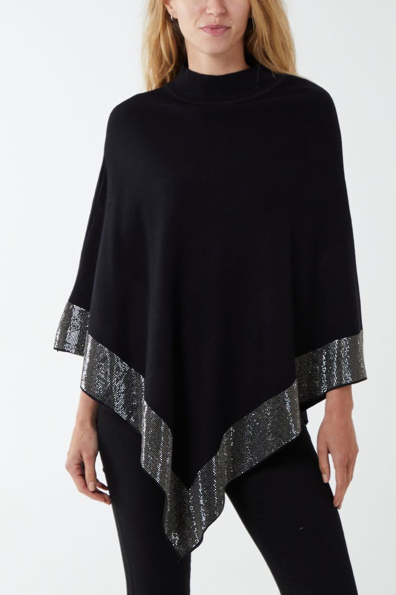qed london High Neck Diagonal Diamante Poncho
