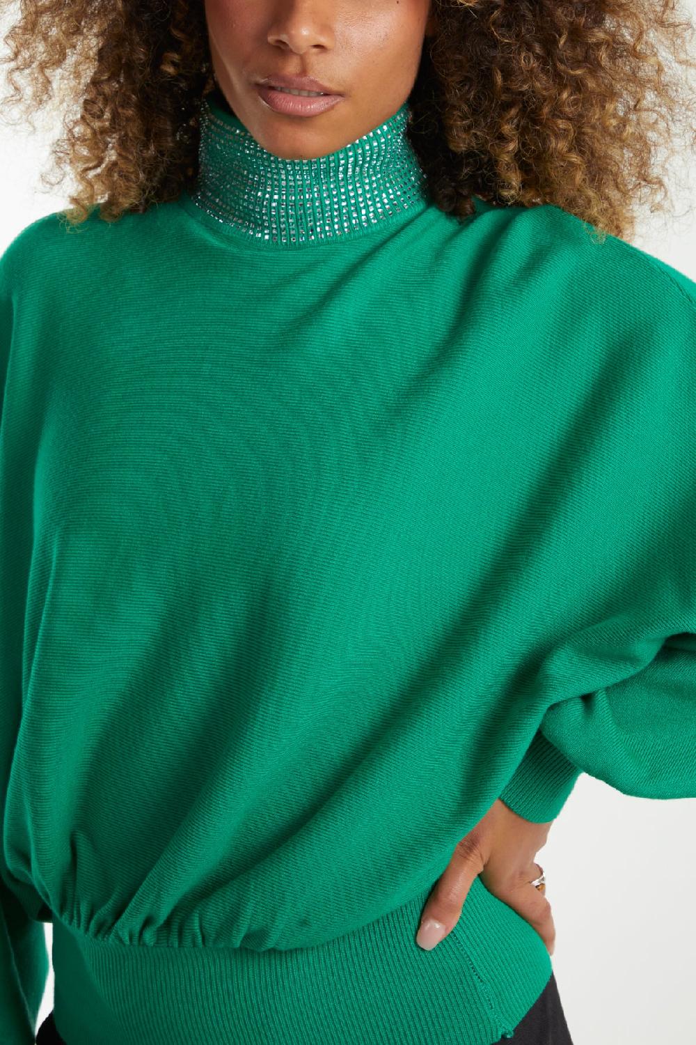 Qed London High Neck Diamante Collar Jumper