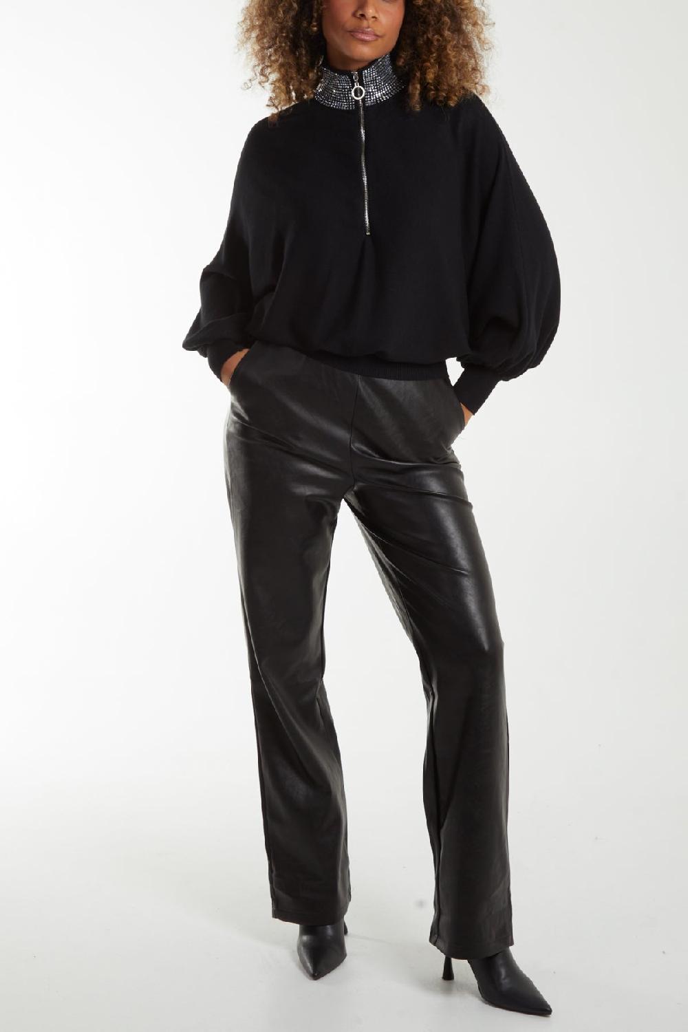 Qed London High Neck Diamante Collar Zip Jumper