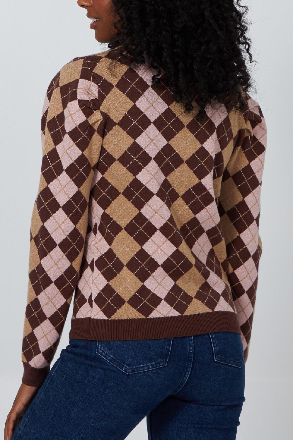 Qed London High Neck Diamond Check Jumper