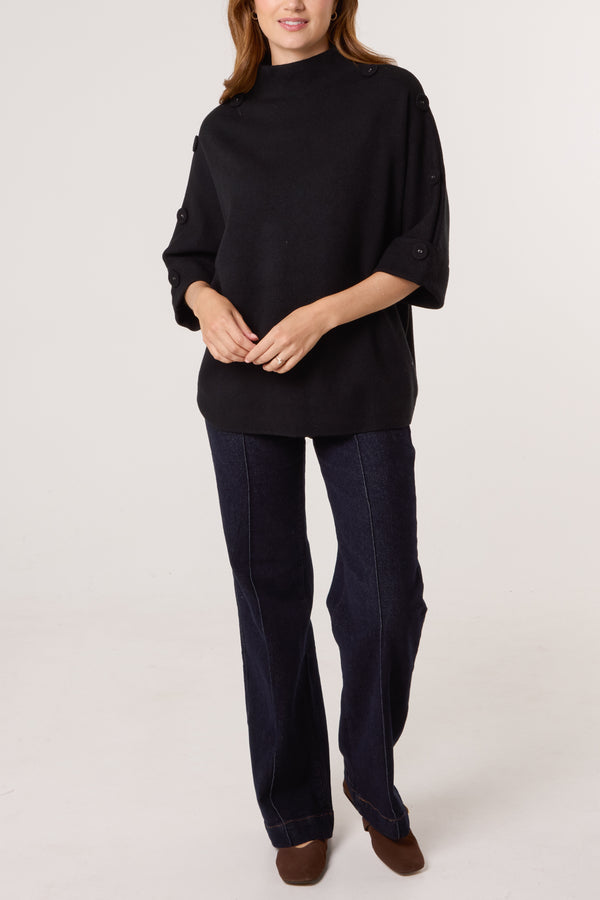 Qed London High Neck Fabric Button Sleeves Jumper