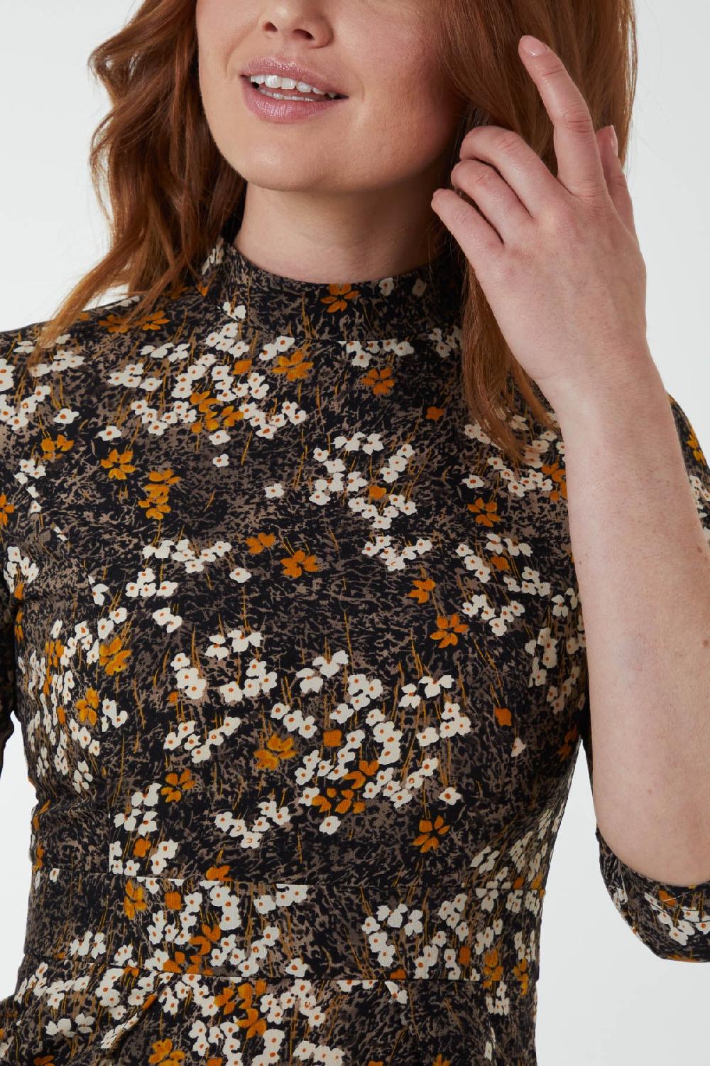 Qed London High Neck Floral Bodycon Mini Dress