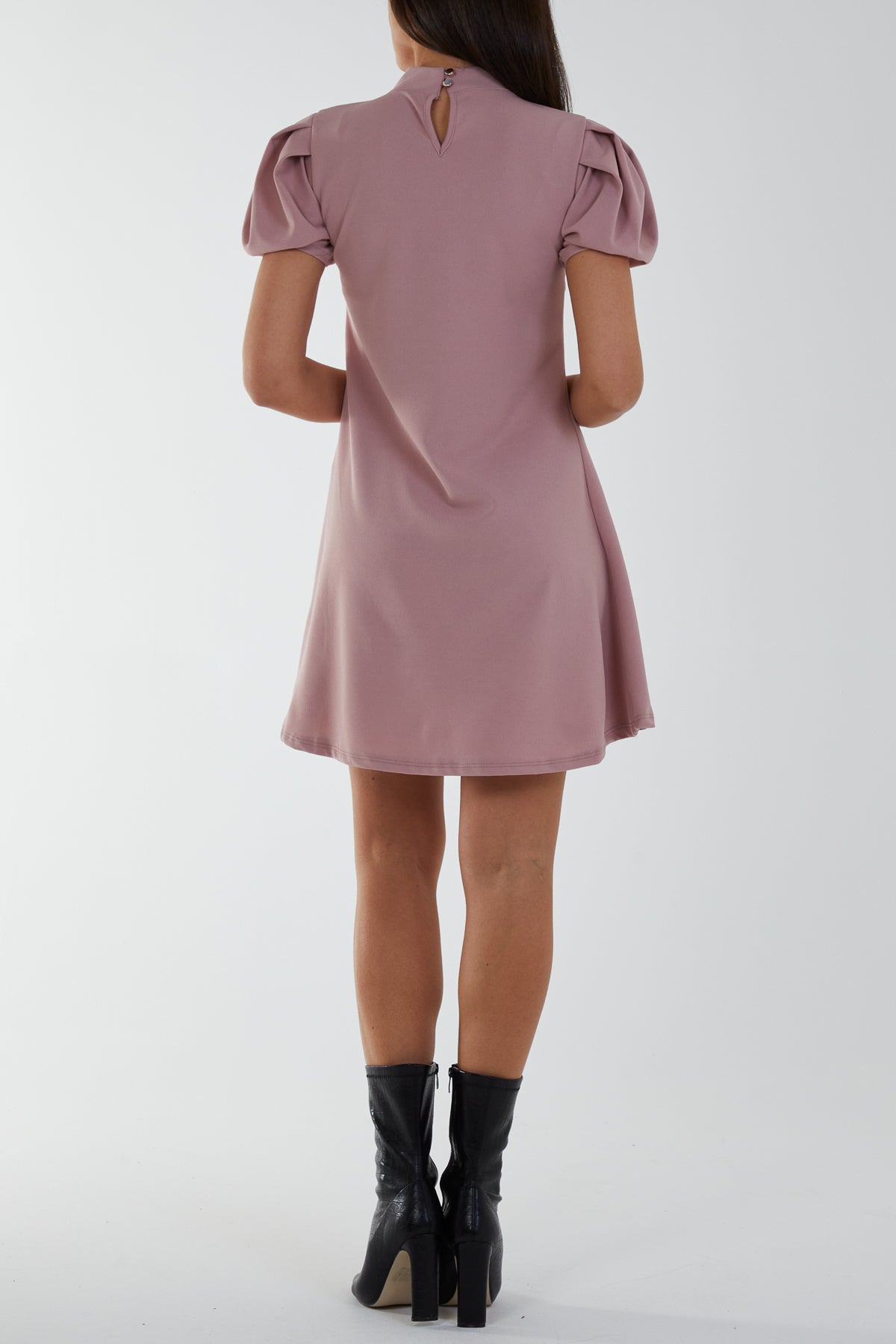 Qed London High Neck Puff Sleeve Mini Shift Dress