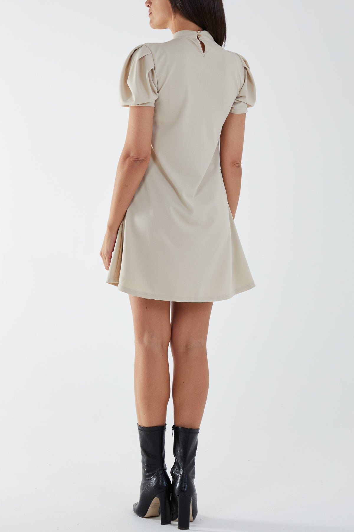 Qed London High Neck Puff Sleeve Mini Shift Dress