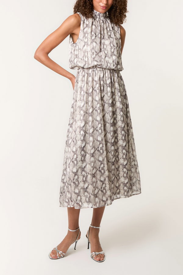 qed london High Neck Puffball Diamante Snake Dress