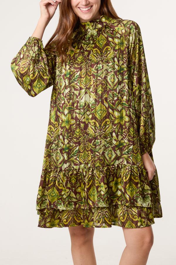 Qed London High Neck Tiered Frill Hem Dress