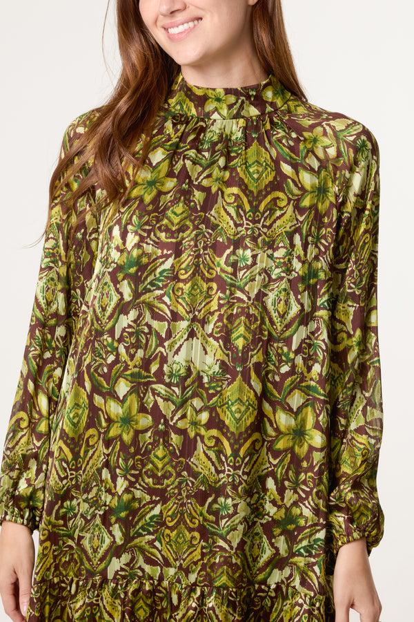 Qed London High Neck Tiered Frill Hem Dress