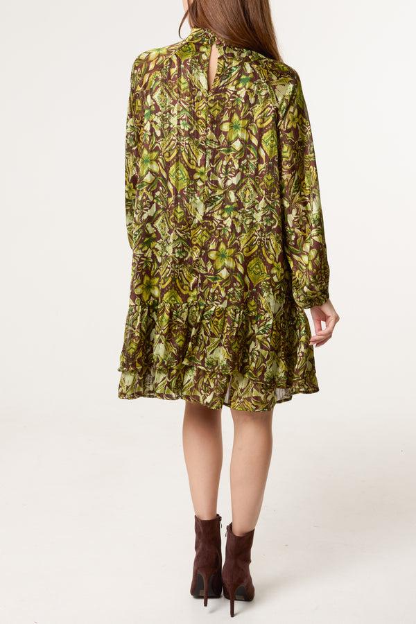 Qed London High Neck Tiered Frill Hem Dress