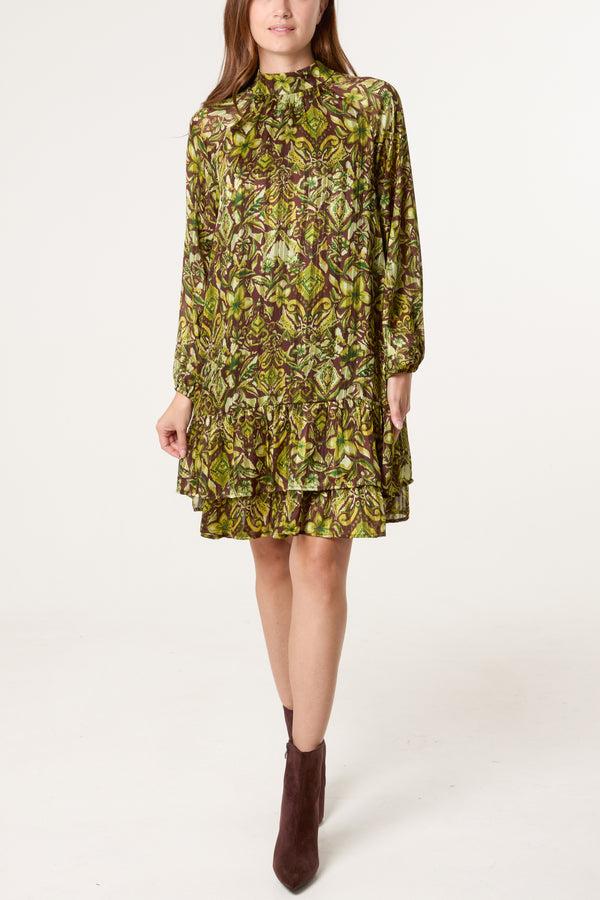 qed london High Neck Tiered Frill Hem Dress