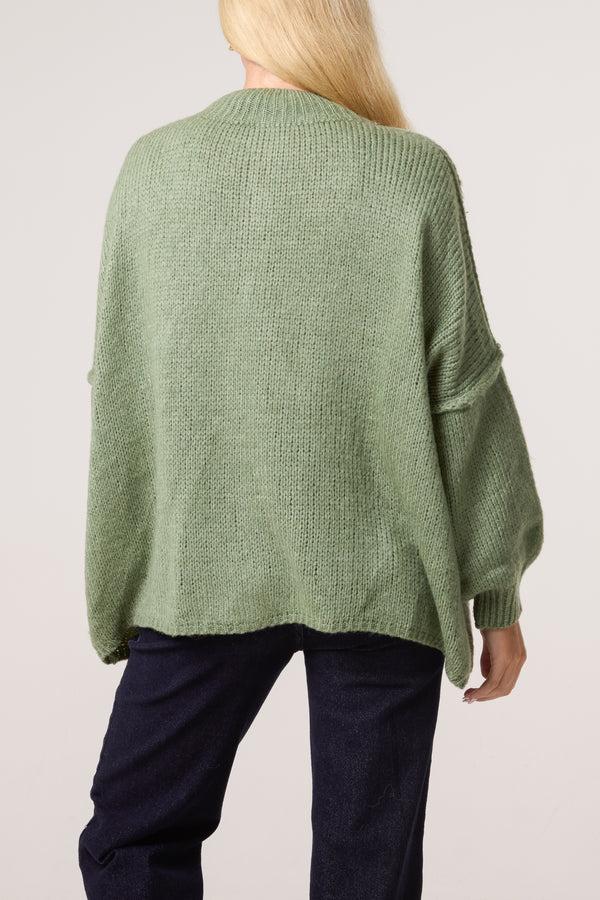 Qed London High Neck Wool Blend Cardigan