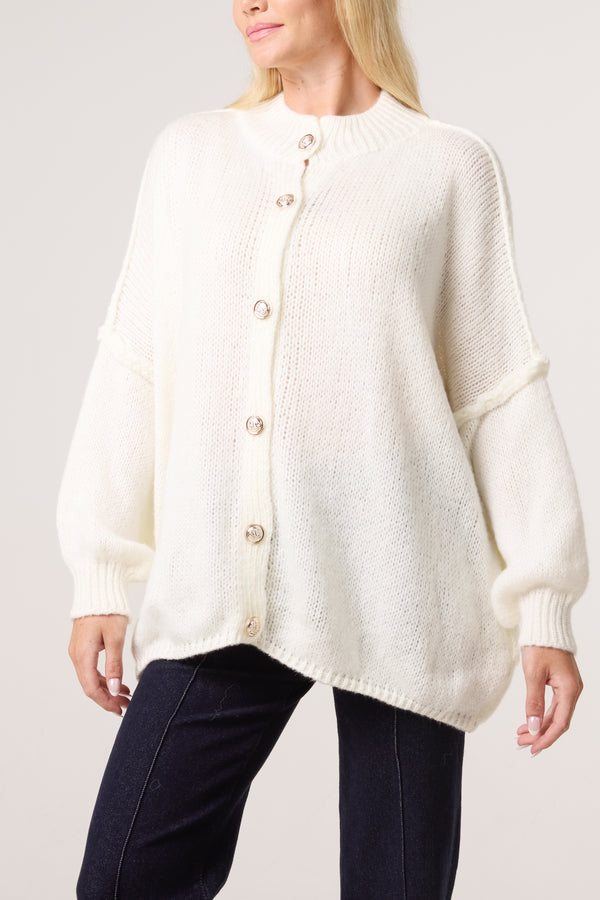 Qed London High Neck Wool Blend Cardigan
