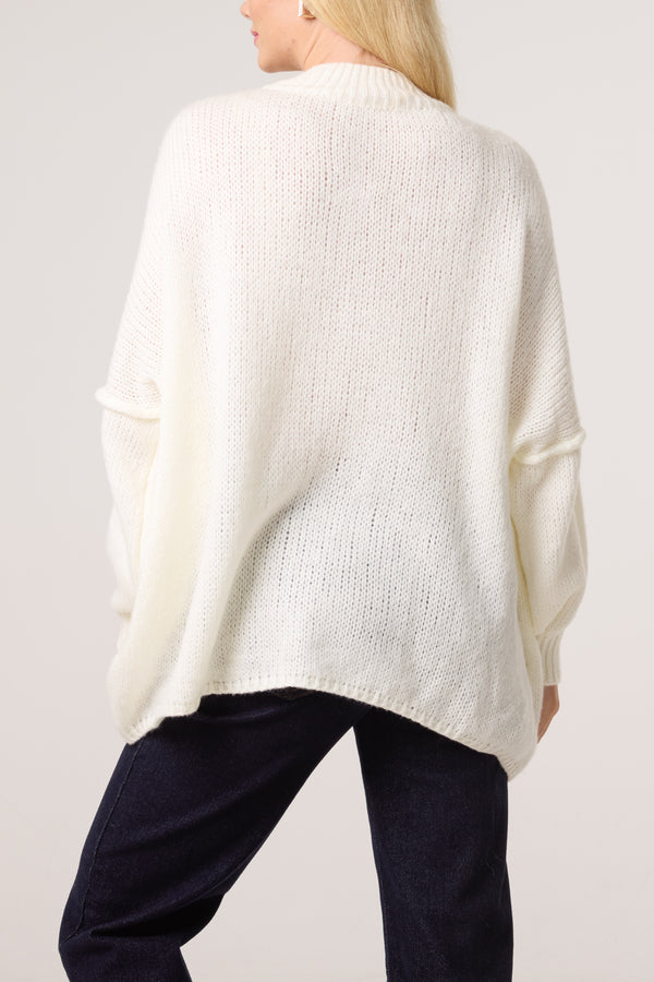 Qed London High Neck Wool Blend Cardigan