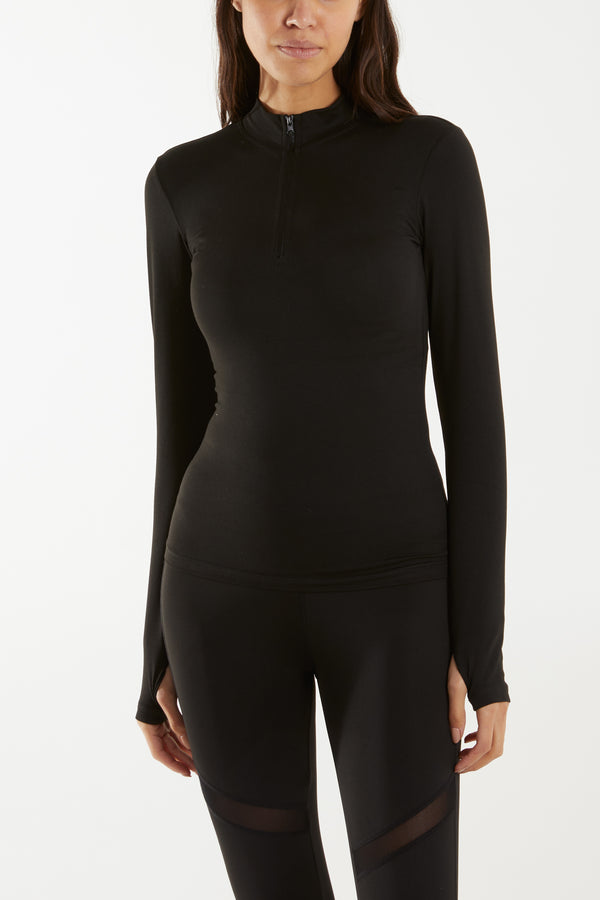 qed london High Zip Neck Activewear Top