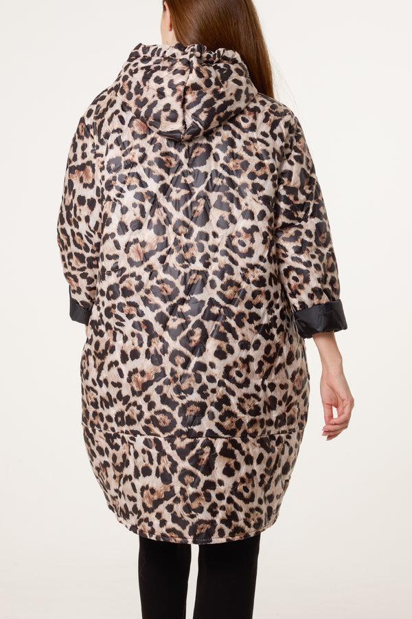 Qed London Hooded Leopard Print Zip Parka