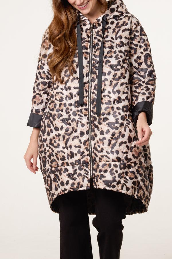 qed london Hooded Leopard Print Zip Parka