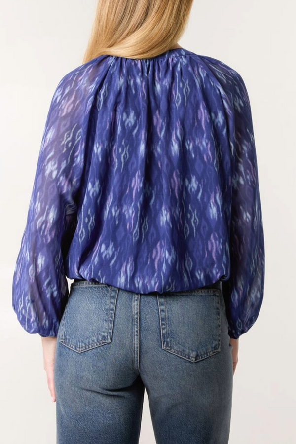 Qed London Ikat Print Half Zip Puffball Top