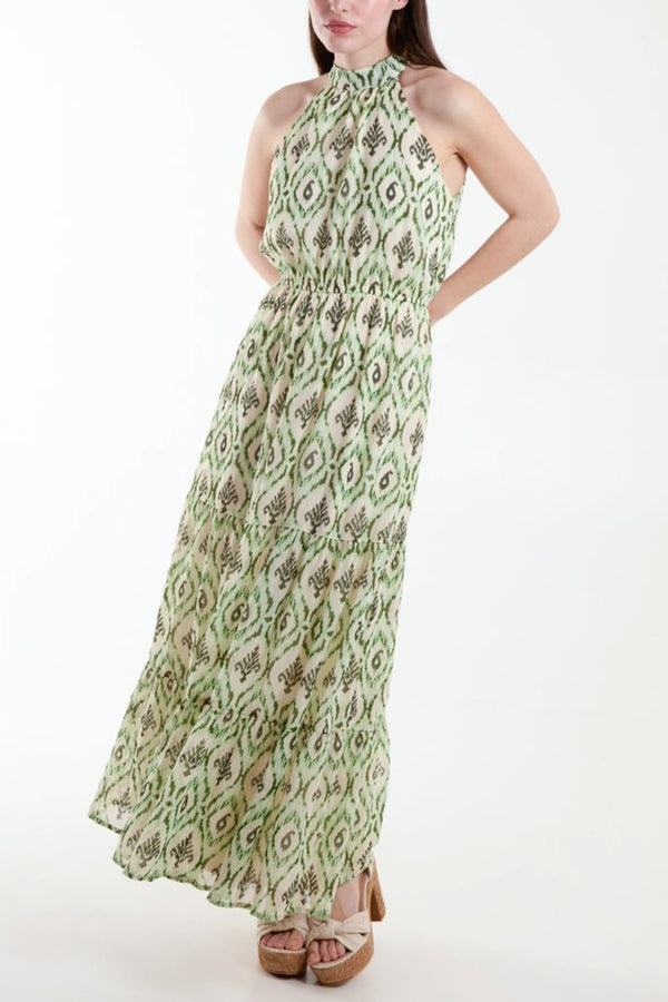 qed london Ikat Print Halter Neck Maxi Dress