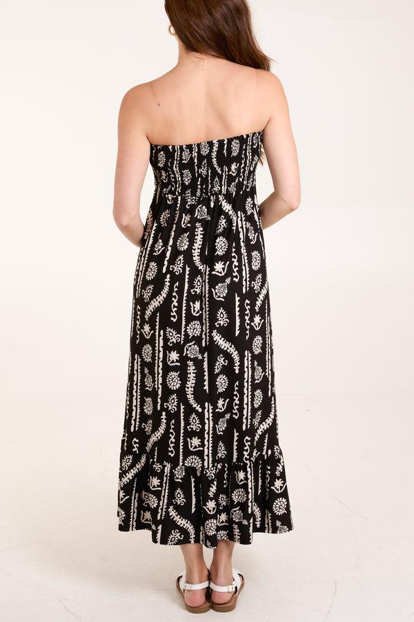 Qed London Ikat Print Shirred Bandeau Dress