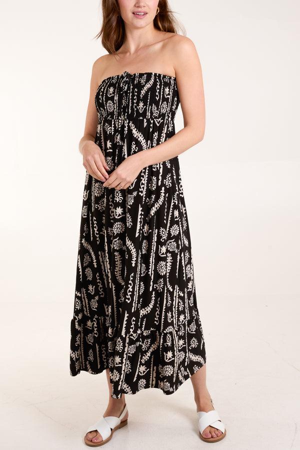 qed london Ikat Print Shirred Bandeau Dress