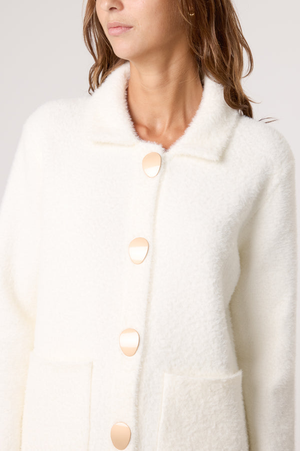 Qed London Ivory Soft Classic Collar Overcoat