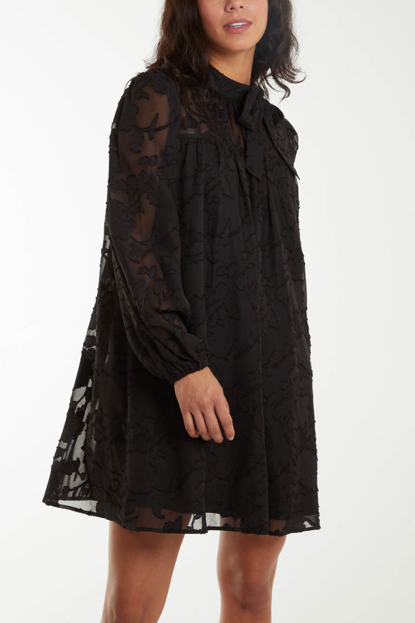 Qed London Jacquard Bow Smock Dress