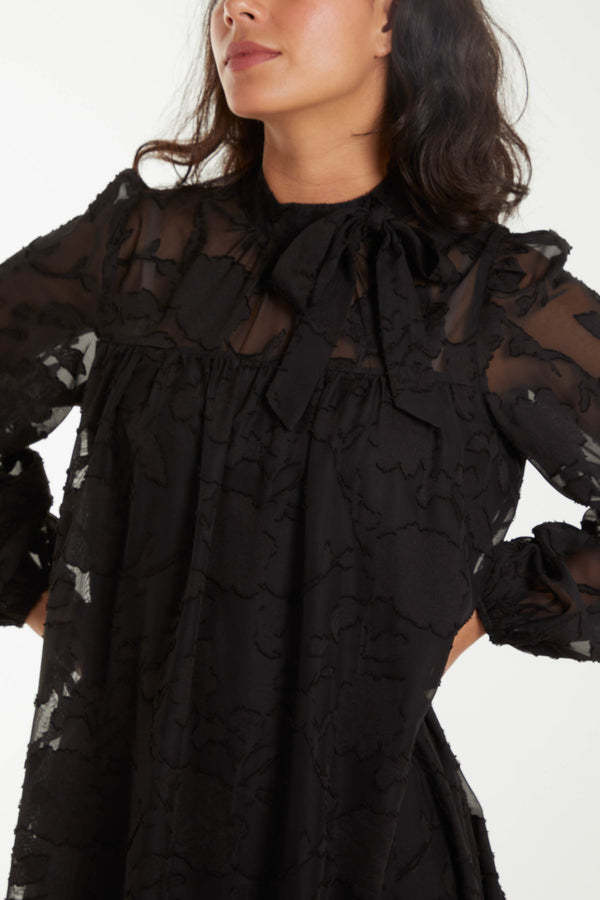 Qed London Jacquard Bow Smock Dress