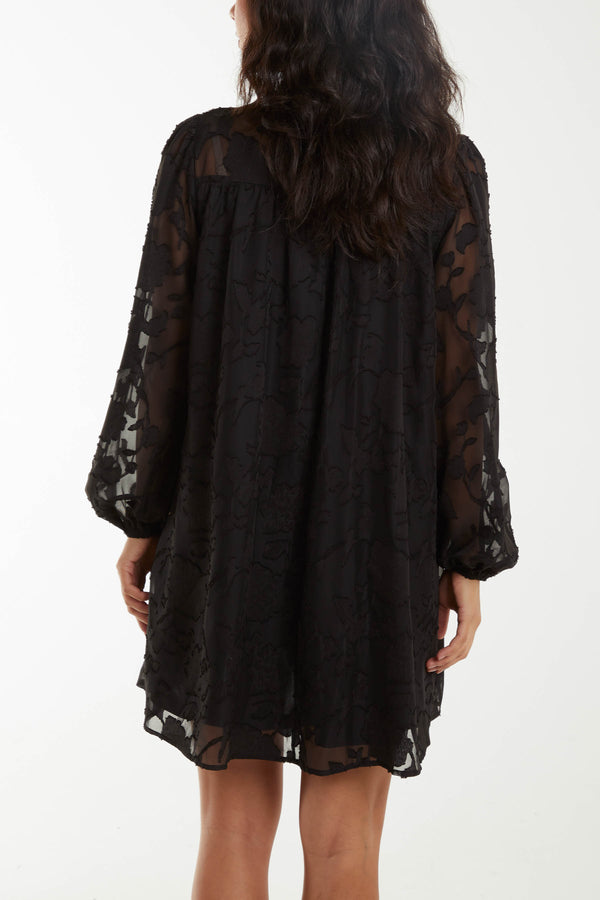 Qed London Jacquard Bow Smock Dress
