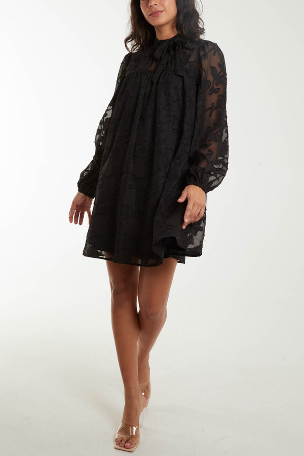 qed london Jacquard Bow Smock Dress