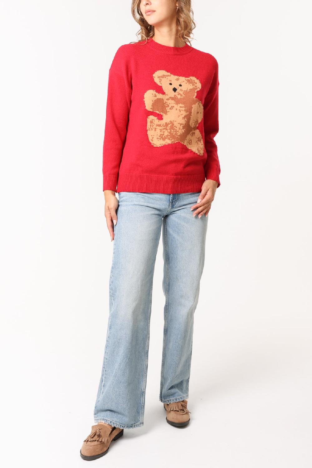 Qed London Jacquard Crew Neck Bear Jumper