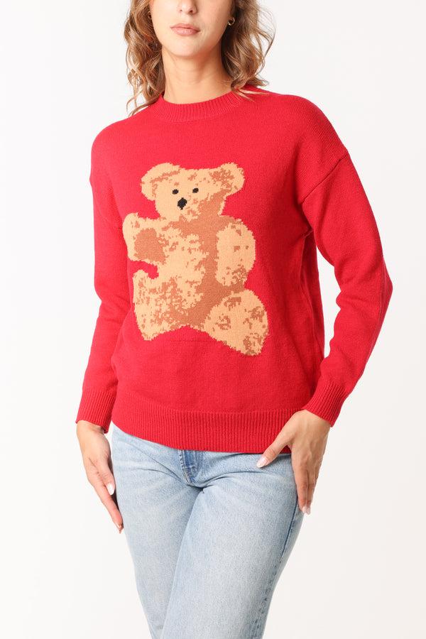 qed london Jacquard Crew Neck Bear Jumper