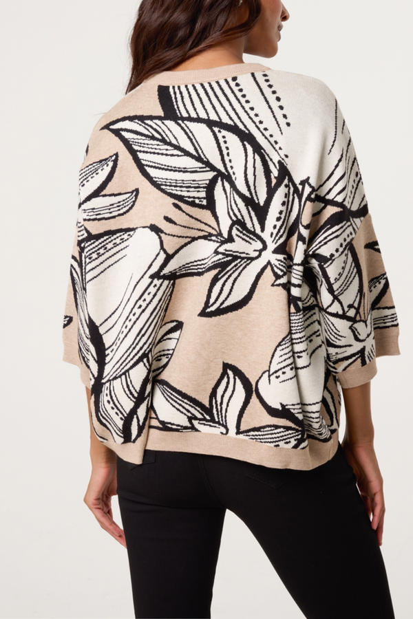 Qed London Jacquard Leaf & Flower Knit Jumper