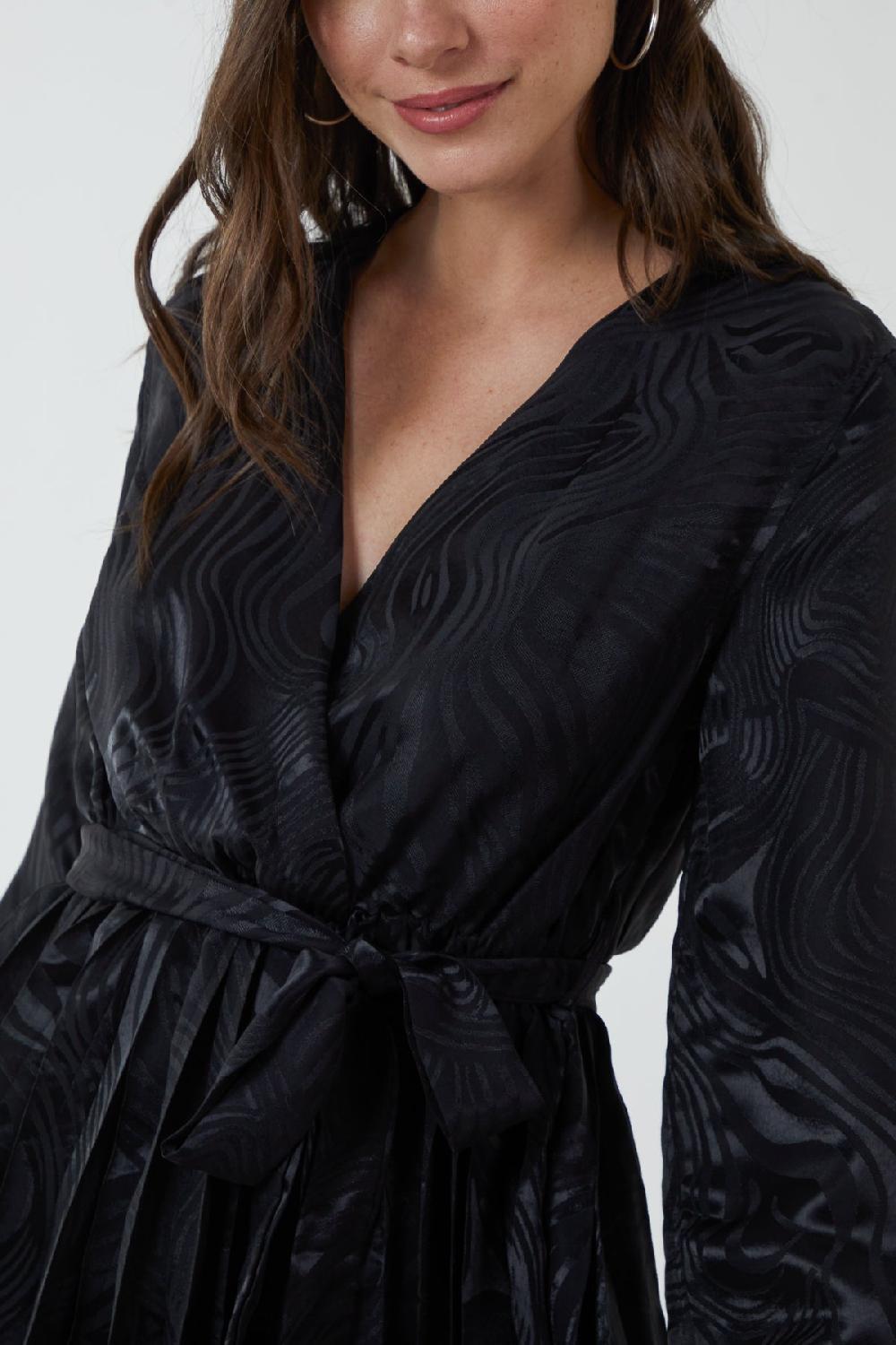 Qed London Jacquard Wrap Front Belted Midi Dress