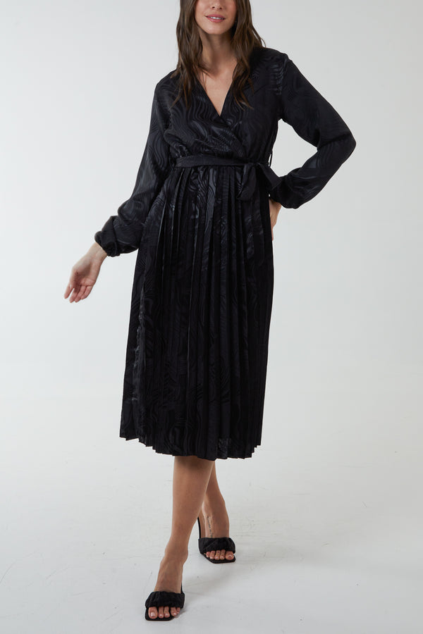 qed london Jacquard Wrap Front Belted Midi Dress