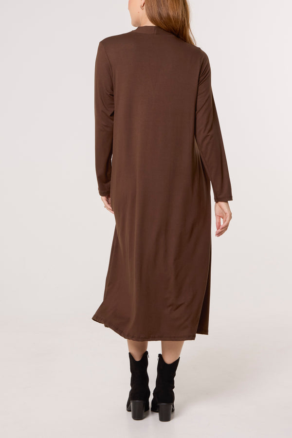 Qed London Jersey V-Neck Long Sleeve Midi Dress