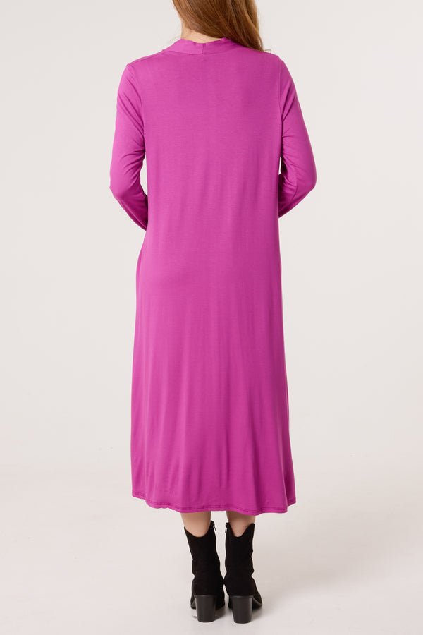 Qed London Jersey V-Neck Long Sleeve Midi Dress