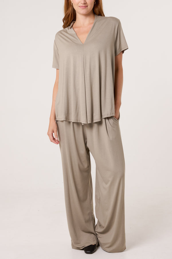 Qed London Jersey V-Neck Top & Trousers Set