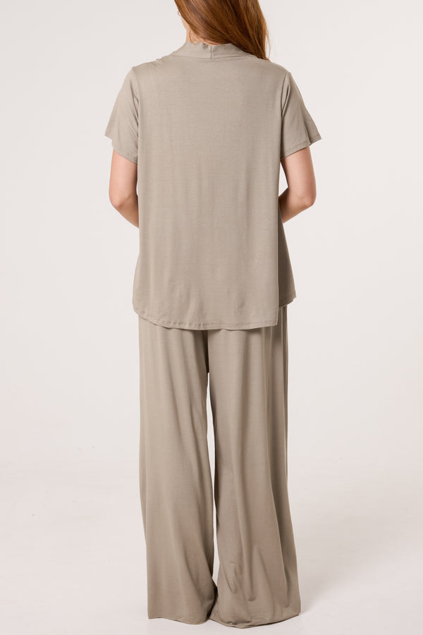 Qed London Jersey V-Neck Top & Trousers Set