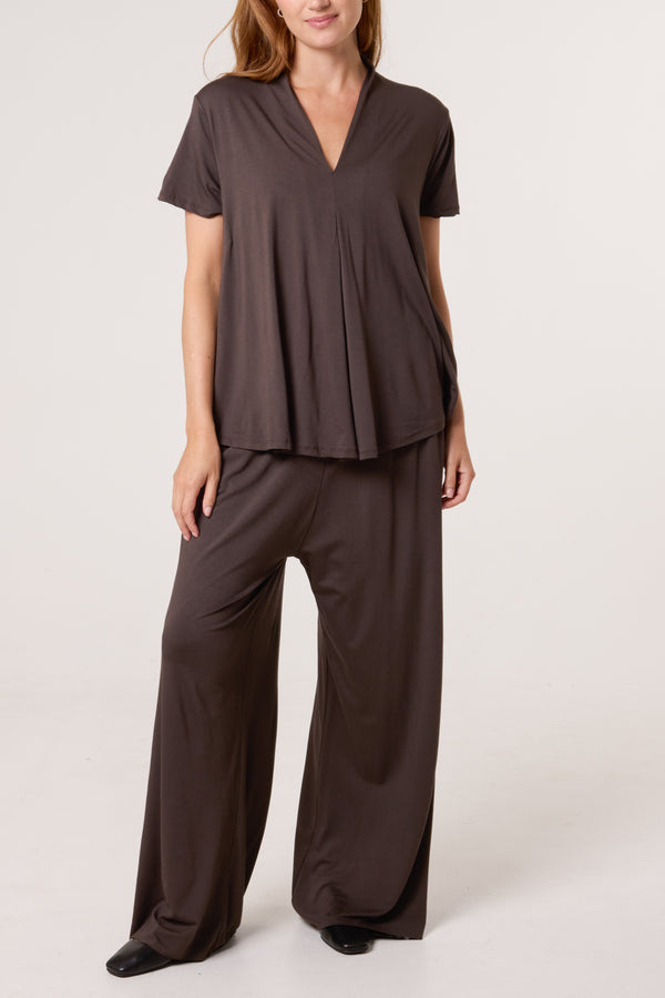 qed london Jersey V-Neck Top & Trousers Set