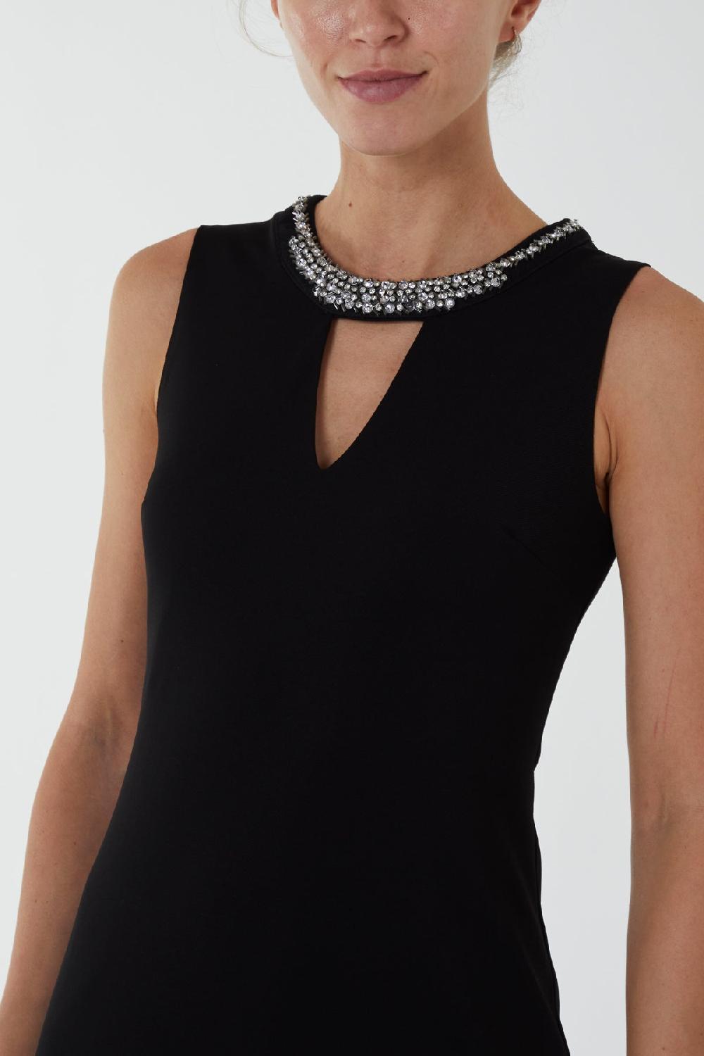 Qed London Jewelled Neck Bodycon Mini Dress