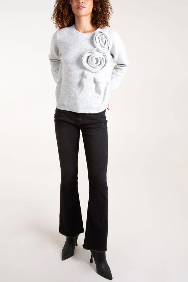 Qed London Knit Corsage Flower Jumper