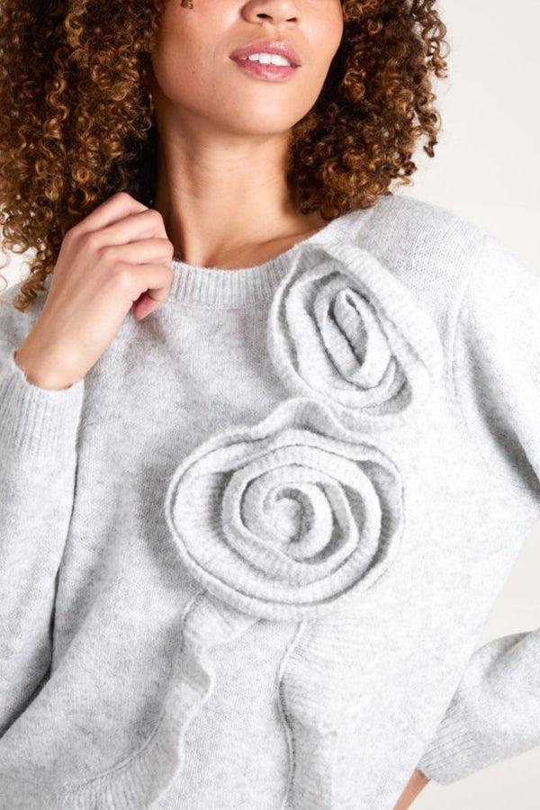 Qed London Knit Corsage Flower Jumper