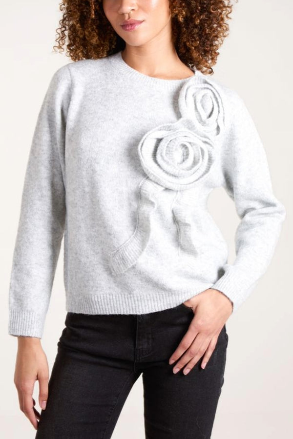qed london Knit Corsage Flower Jumper