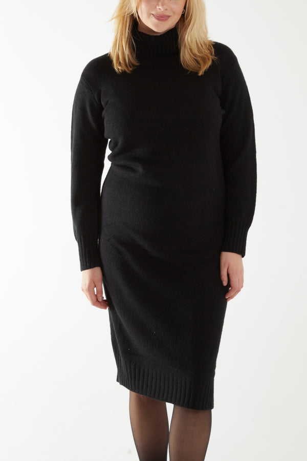 Qed London Knit Roll Neck Midi Jumper Dress