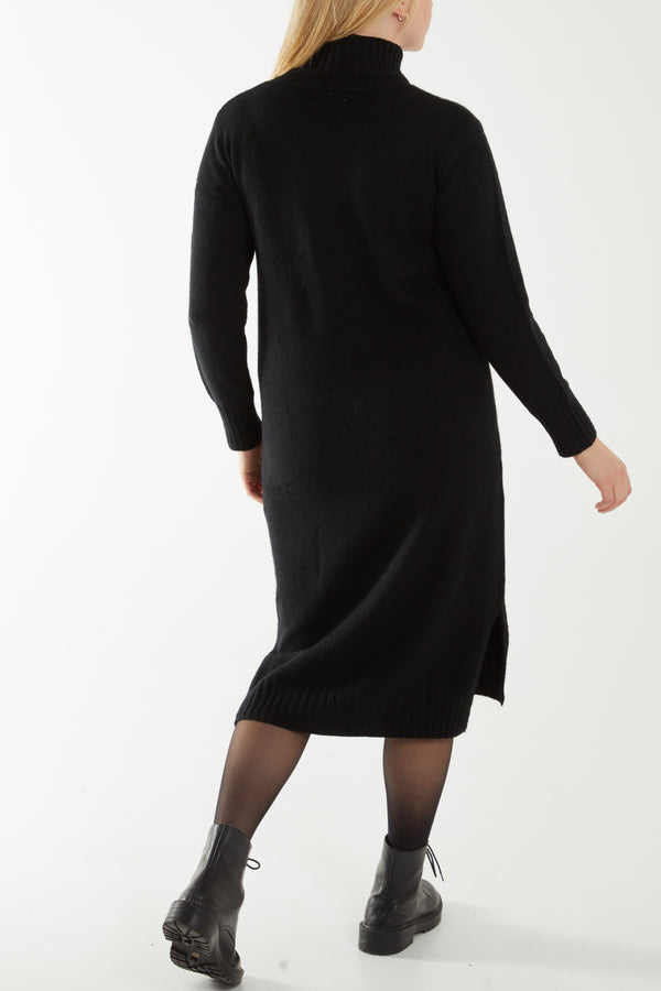 Qed London Knit Roll Neck Midi Jumper Dress