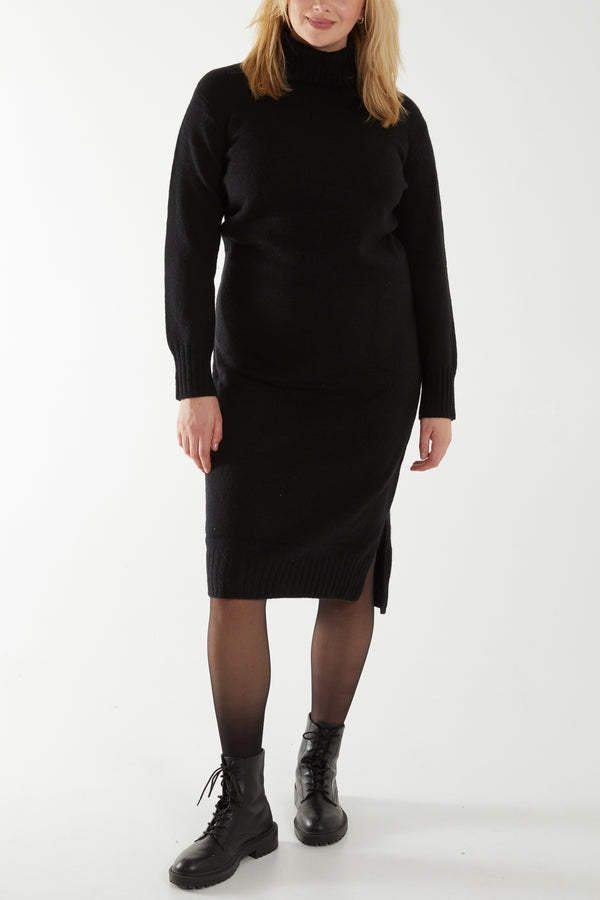 qed london Knit Roll Neck Midi Jumper Dress